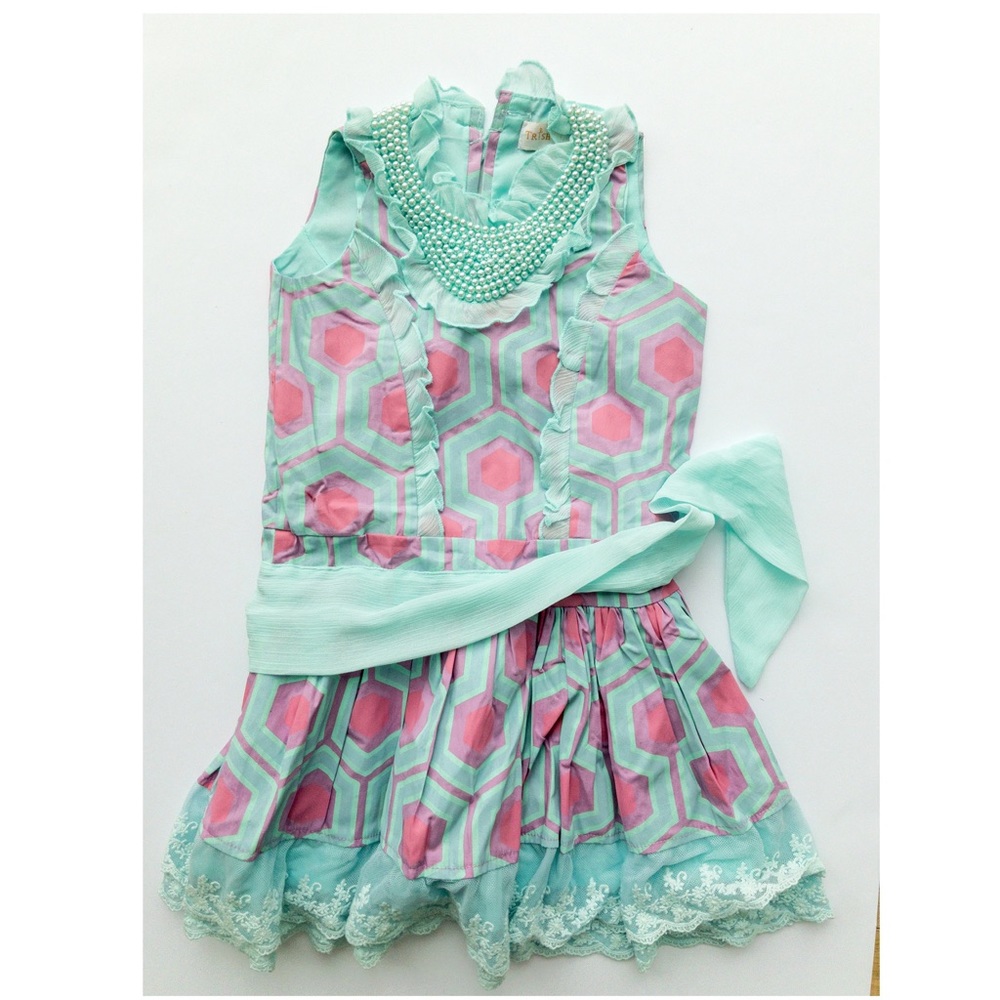 NWOT- Trish Scully blue dress with bead neckline - 2T